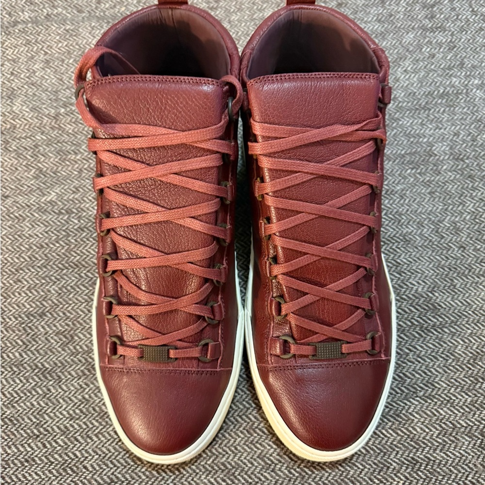Men's Balenciaga Burgundy Leather Arena Sneakers